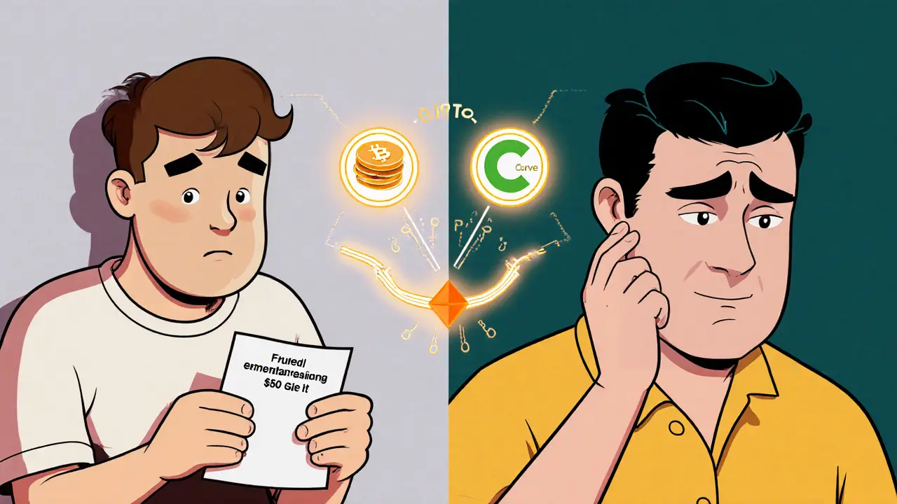 Beginner frustrated by high fees vs. savvy trader using SmartTrade to route optimal swap path.