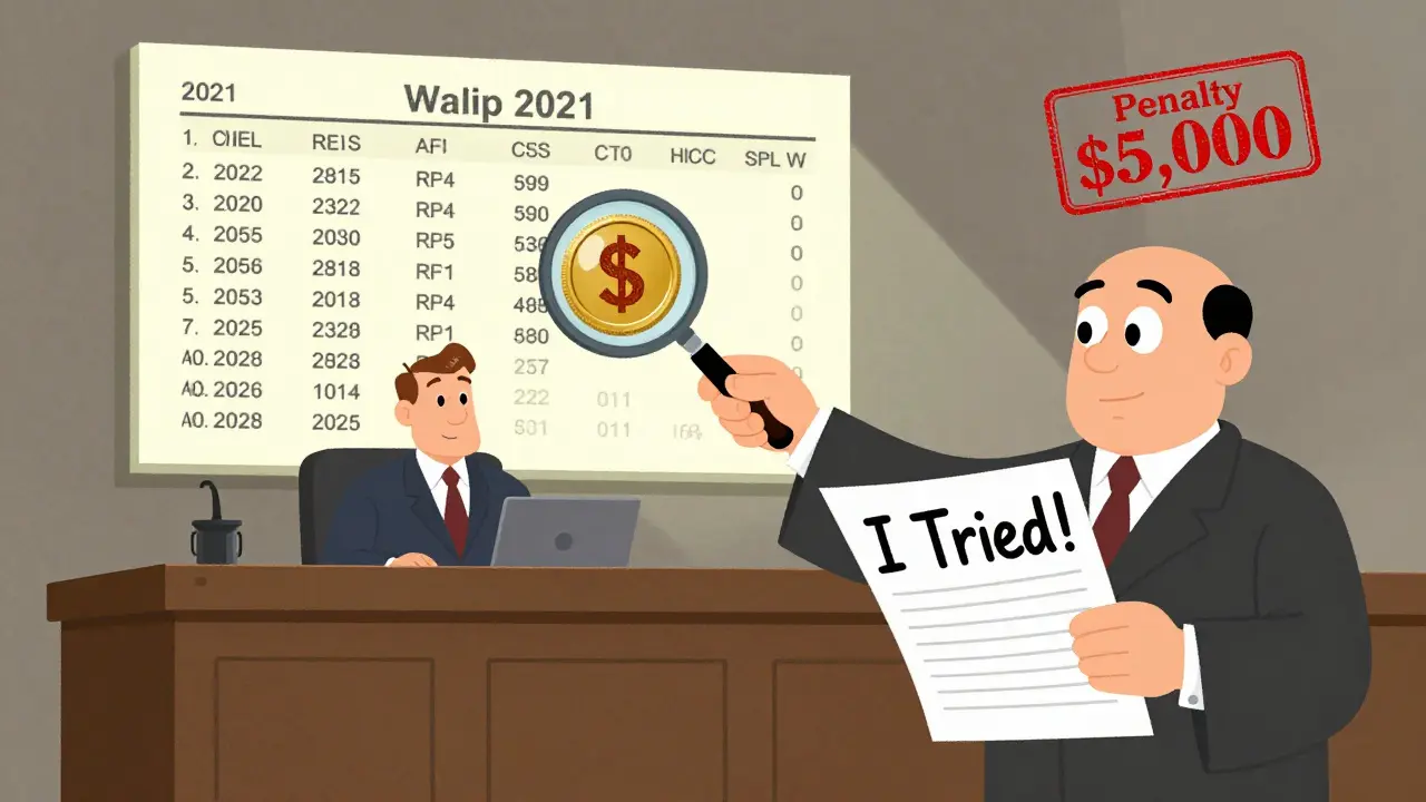 Courtroom scene with blockchain ledger, IRS attorney holding airdrop token, penalty stamp looming.