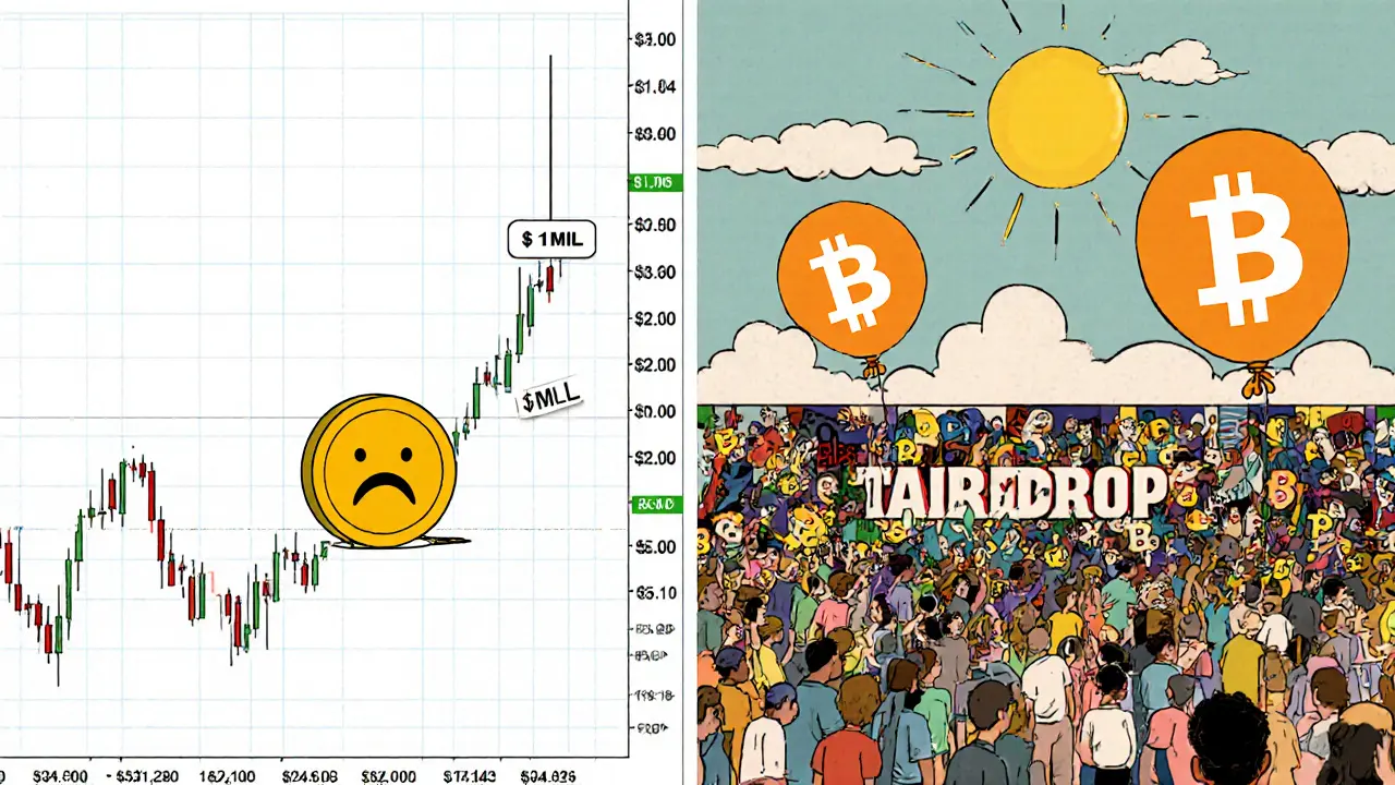 A lonely 1MIL token beside a growing collaborative mural, with Monad&#039;s real NFTs floating nearby.