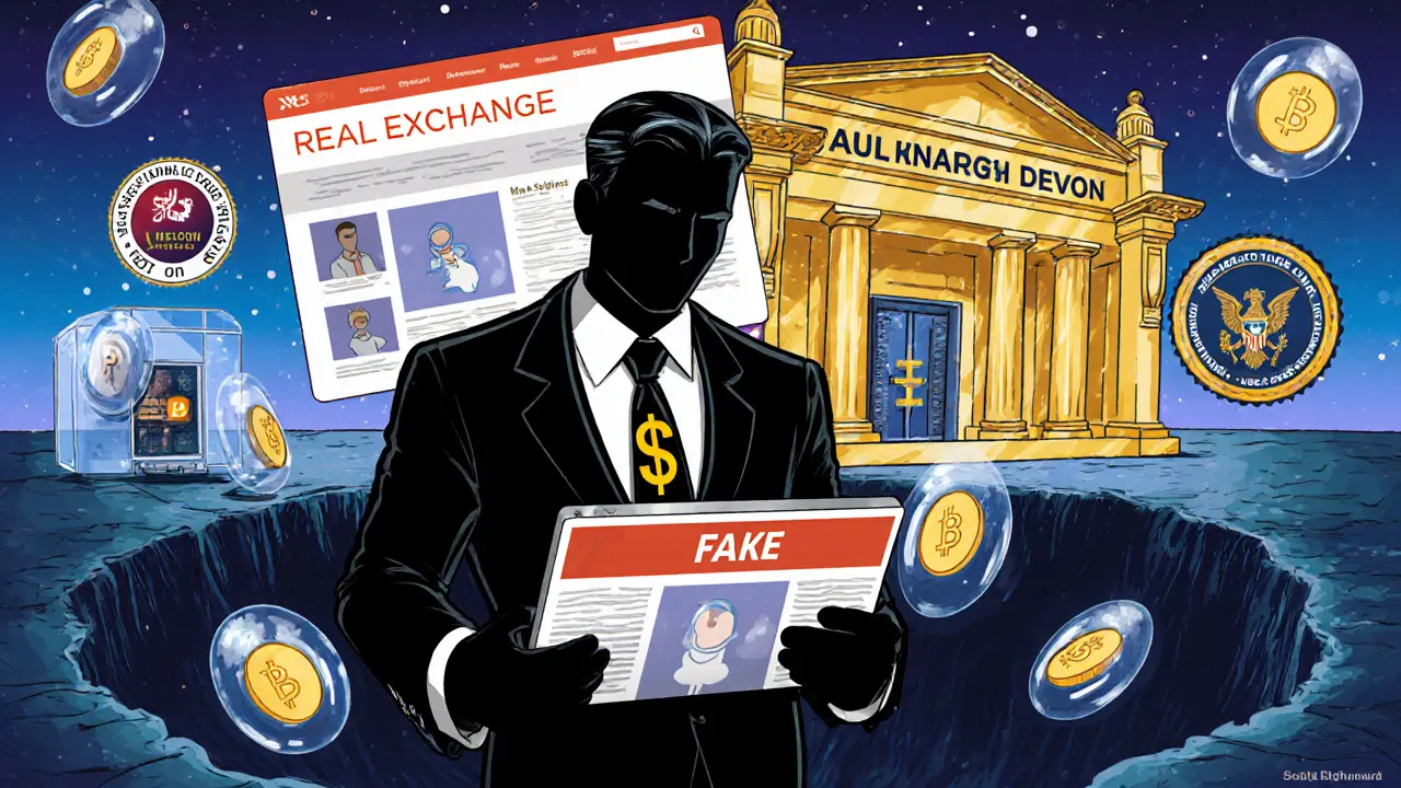 A scammer lures users into a bottomless pit while secure exchanges shine with safety features.