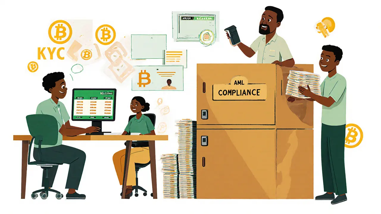 Nigerian team verifies KYC documents and files seven-year compliance records.