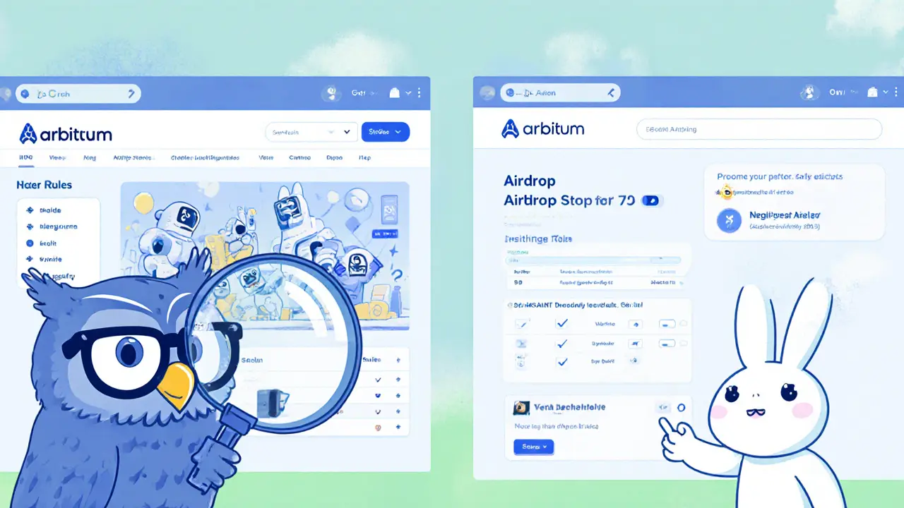 A side-by-side comparison of a fake airdrop site and a legitimate one with clear rules and verified users.