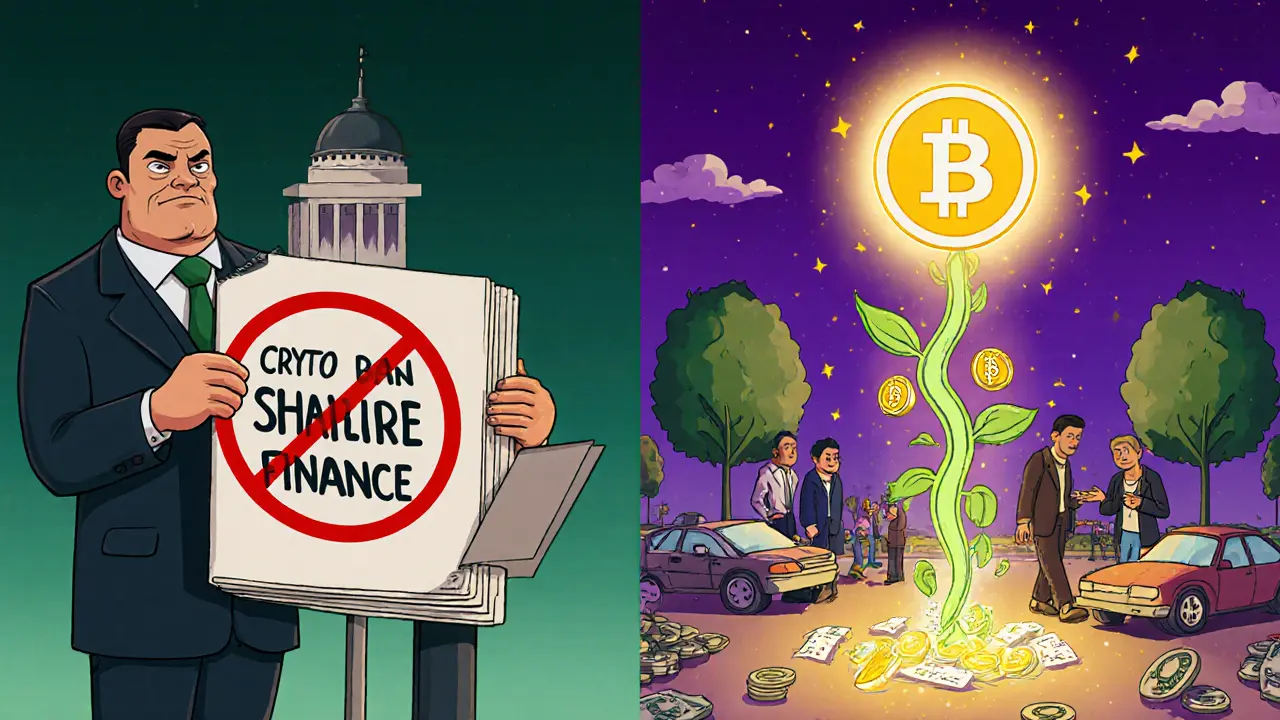 Split scene: government bans crypto while underground traders use digital currency.