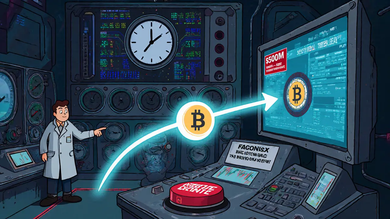 Control room with liquidity pipelines converging into one, executing a M BTC trade with zero slippage at 3 AM.