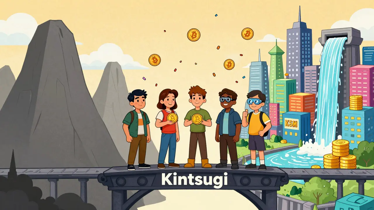 Early adopters cross a bridge from Bitcoin to a vibrant Kusama DeFi city with KINT tokens.
