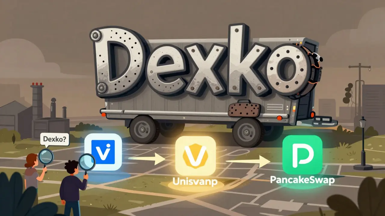 Trailer parts sign looms over real crypto exchanges on digital map