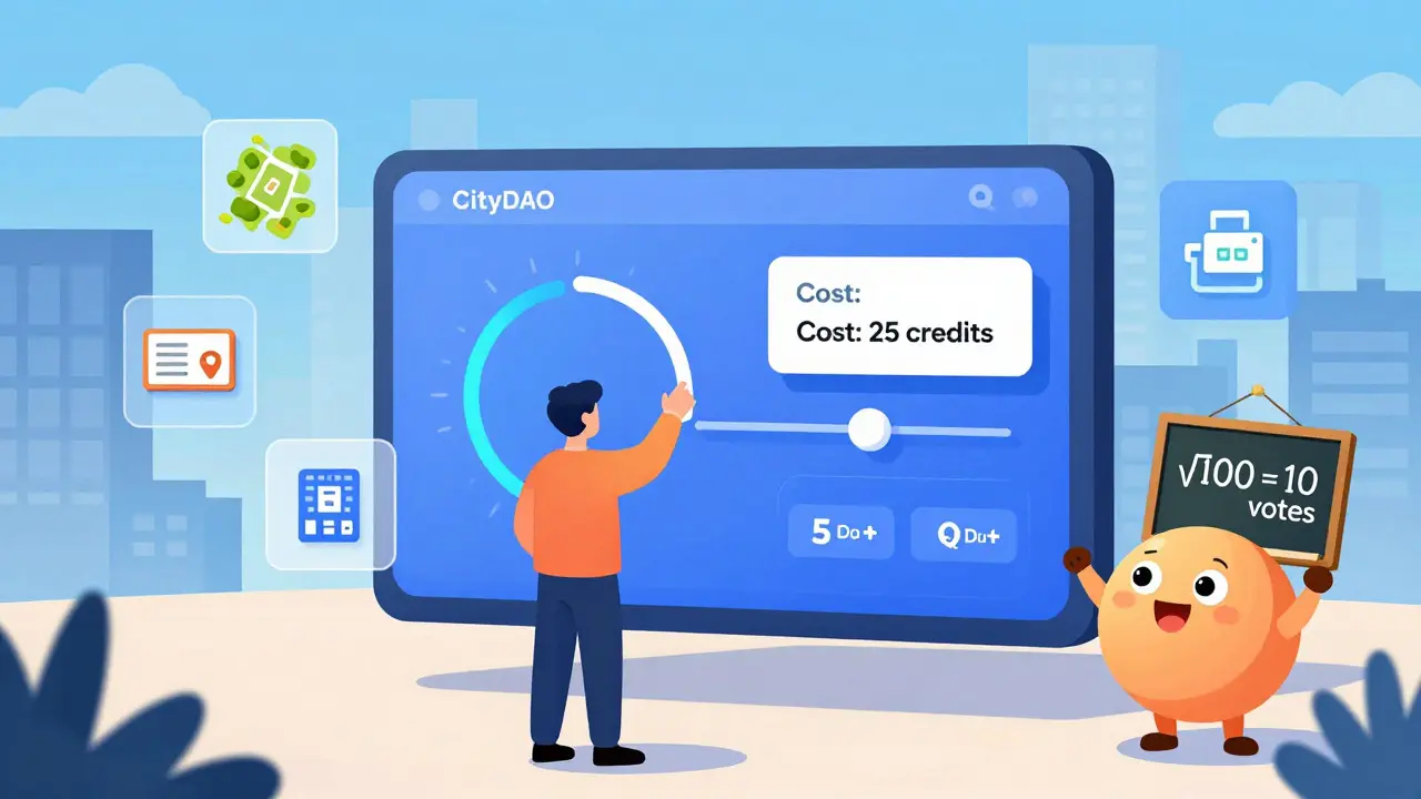 User dragging a voting slider on a DAO dashboard with identity and project icons