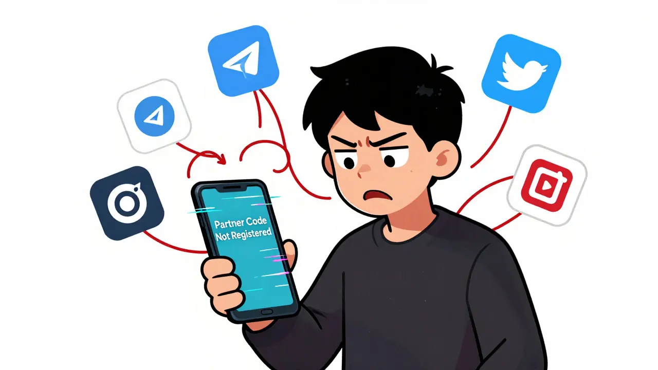 A user frustrated by a glitching app with social media icons floating around in disarray.