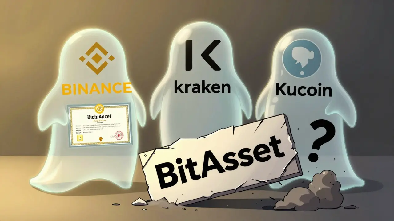 Ghostly legitimate exchanges standing strong while BitAsset crumbles into dust.