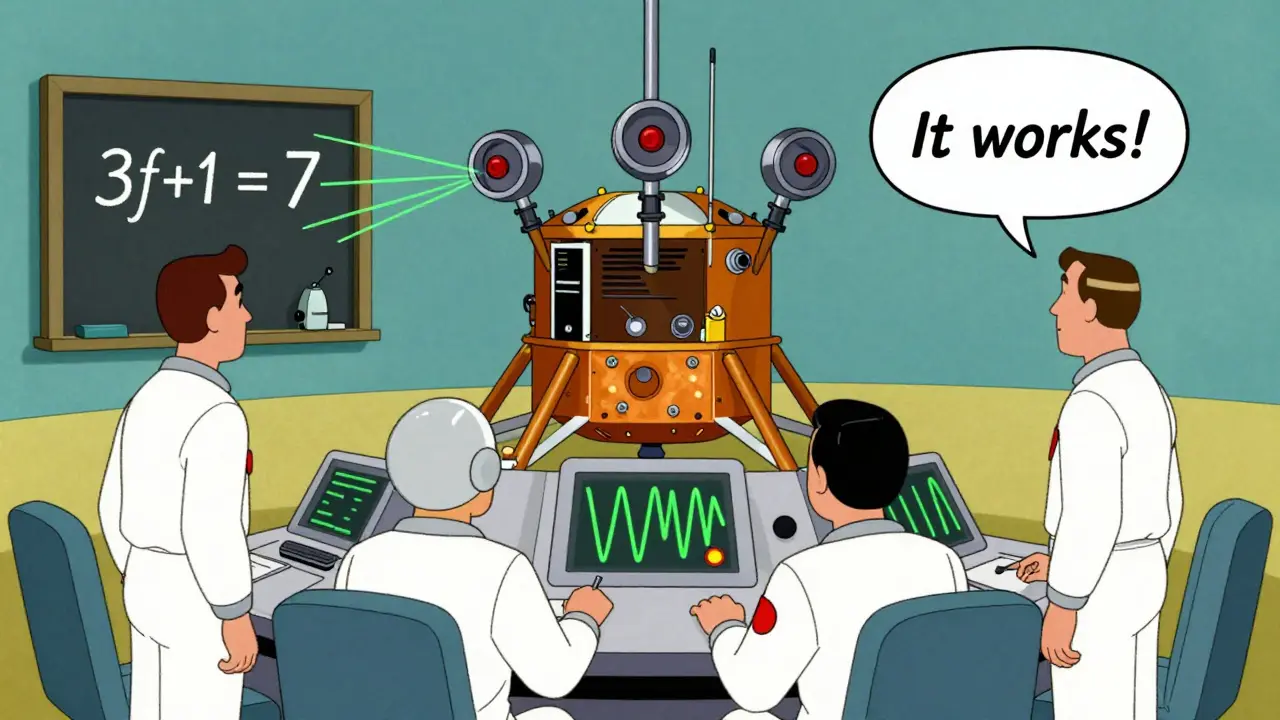 NASA engineers monitoring a lunar lander with faulty sensors, honest sensors winning.