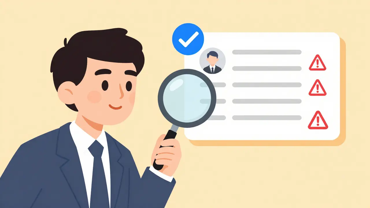 Investigator comparing verified social media checkmark and scam message