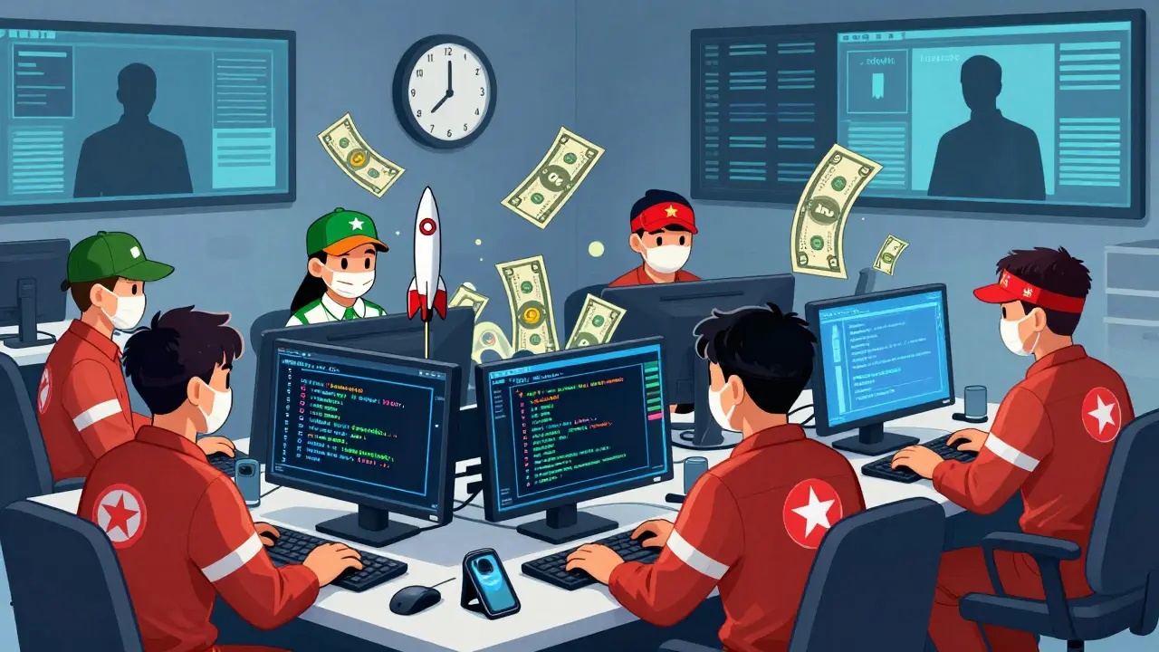 North Korean operatives in fake identities inside an Asian office, planting backdoors and cashing out crypto.