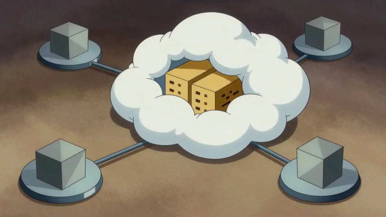 Abstract blockchain network with encrypted privacy layer shown