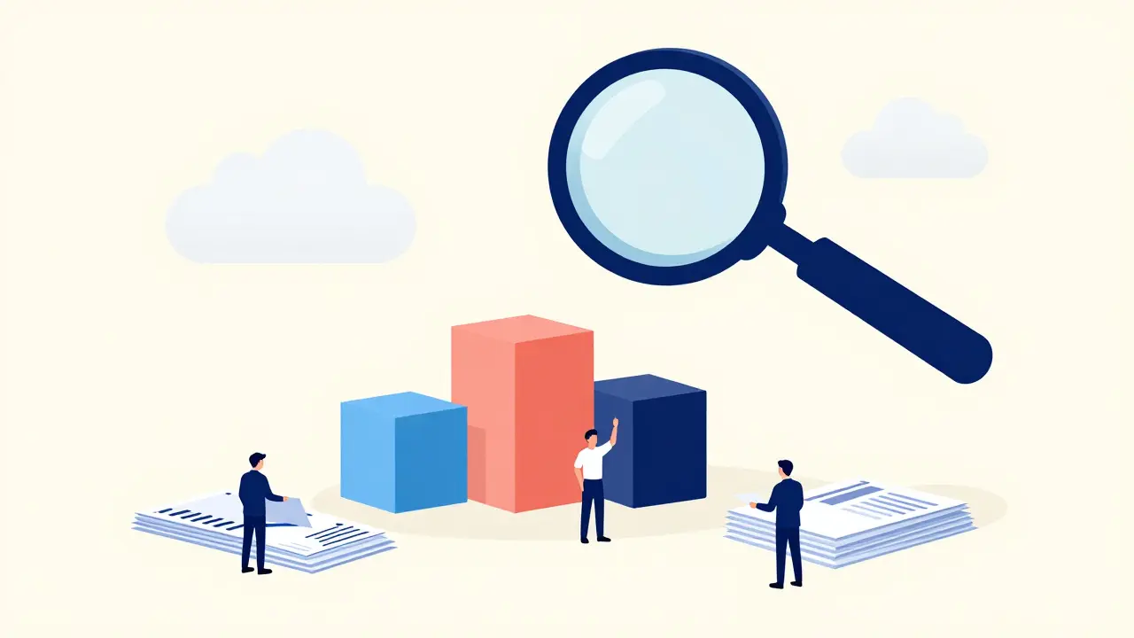 Abstract illustration of a magnifying glass analyzing digital crypto wallets for tax reporting.