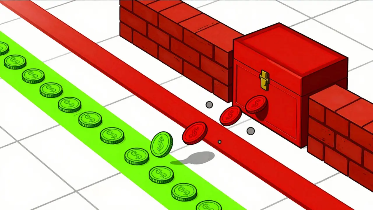 Green coins collected while red coins hit a wall and vanish