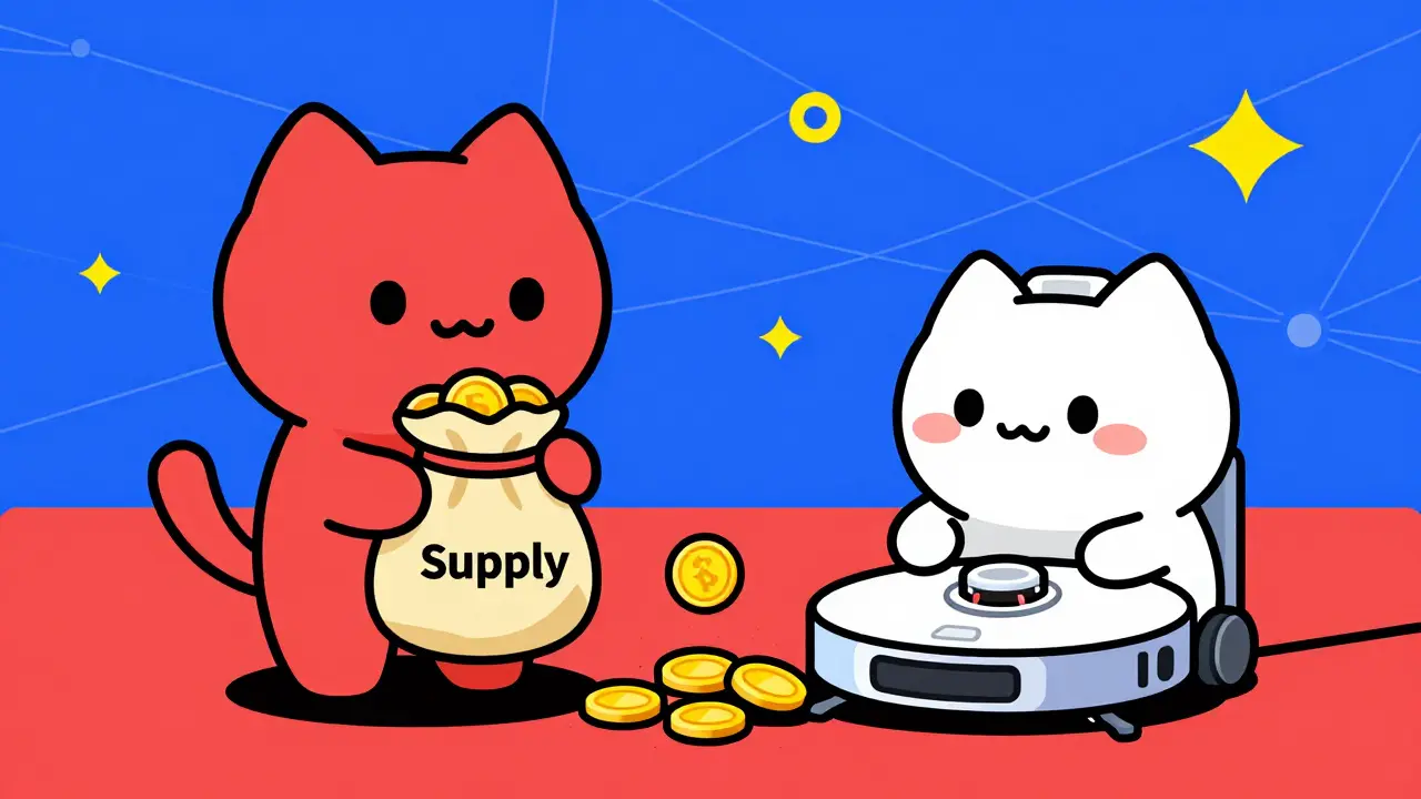 Cartoon cat losing coins to a deflationary burn mechanism