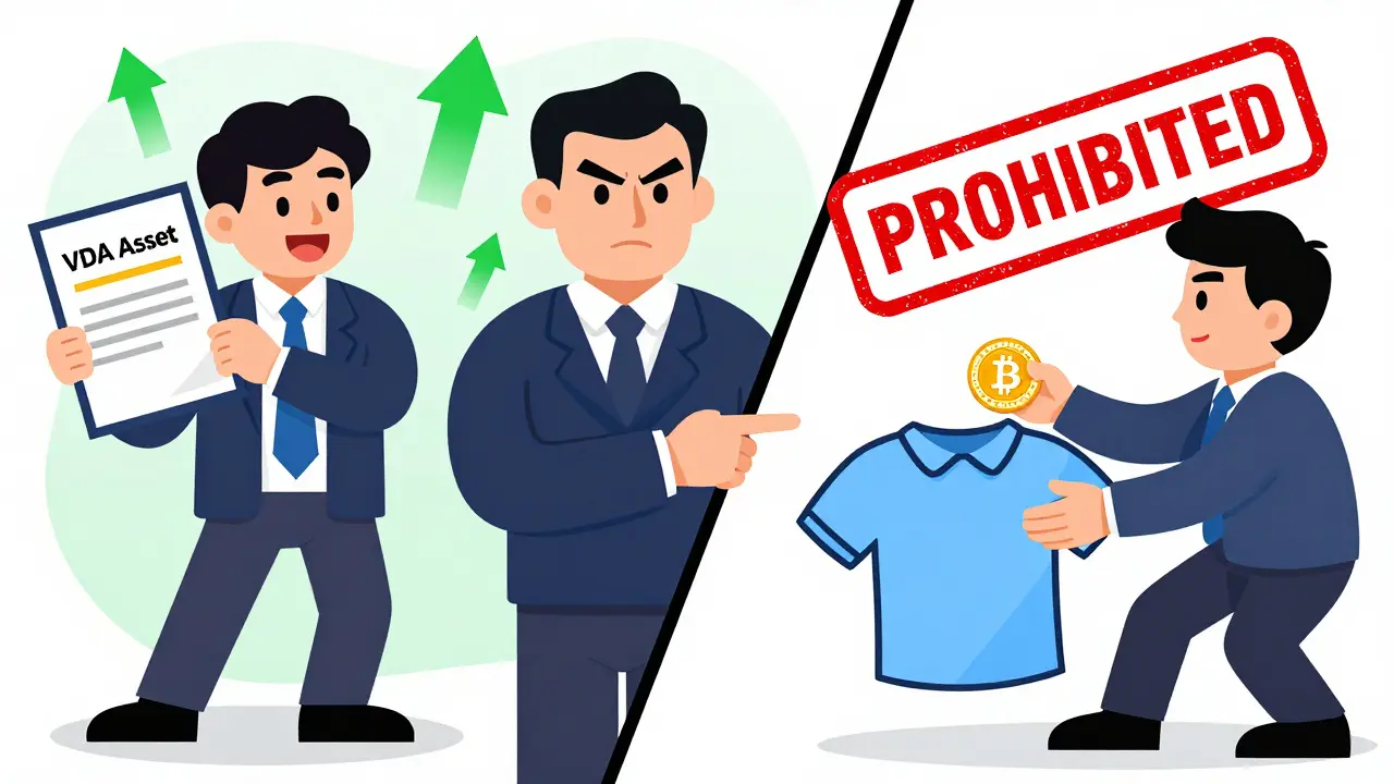 Cartoon showing crypto investment vs illegal payments