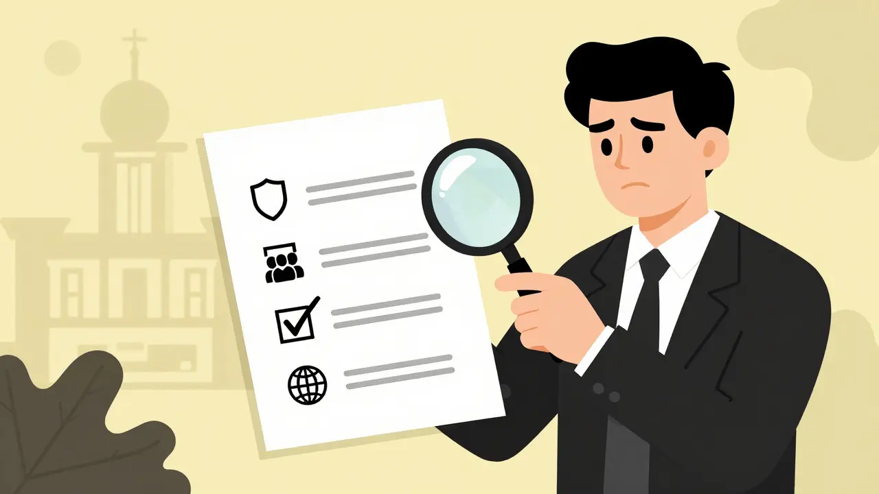 Detective crossing off checklist items, illustrating failed verification of crypto platform.