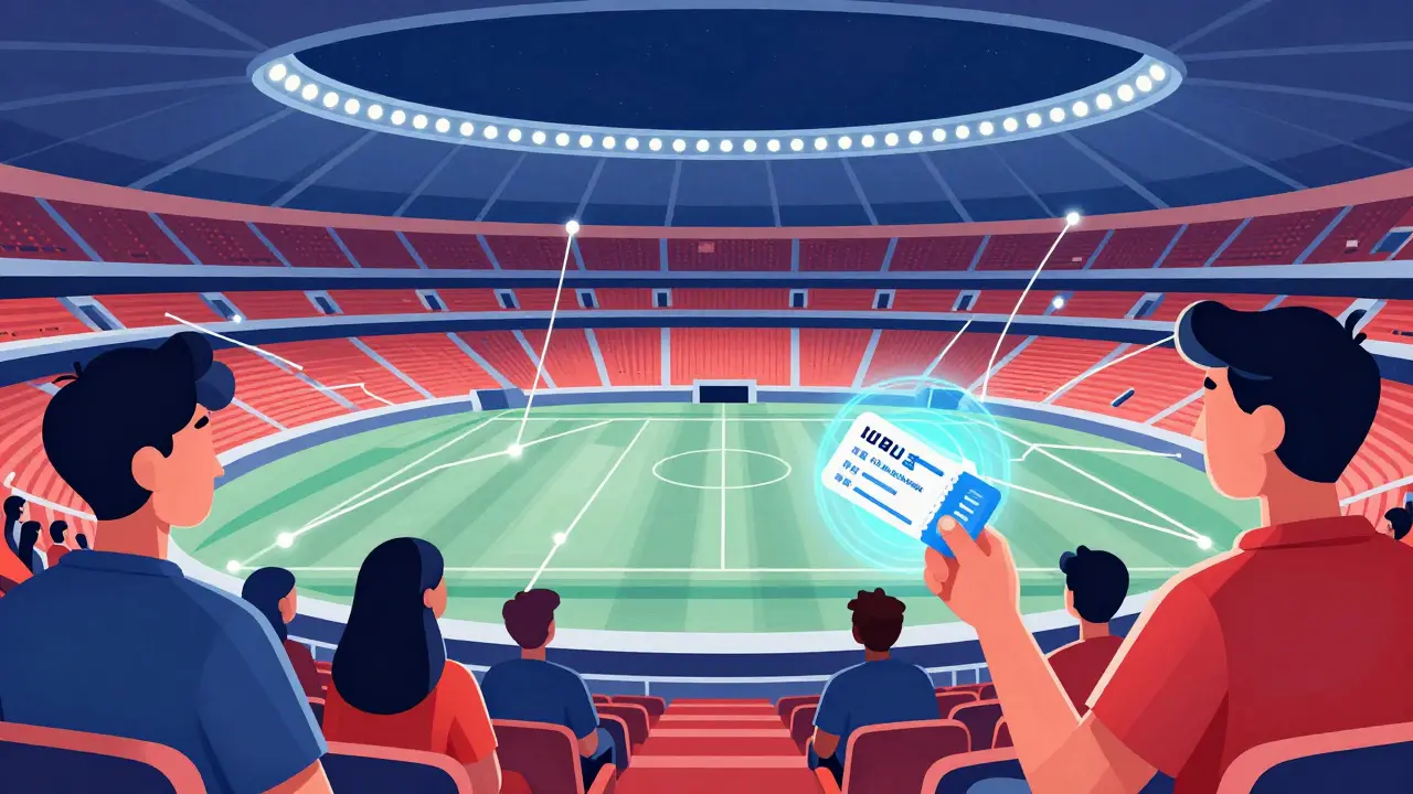 Fan connecting digital token to physical stadium experience