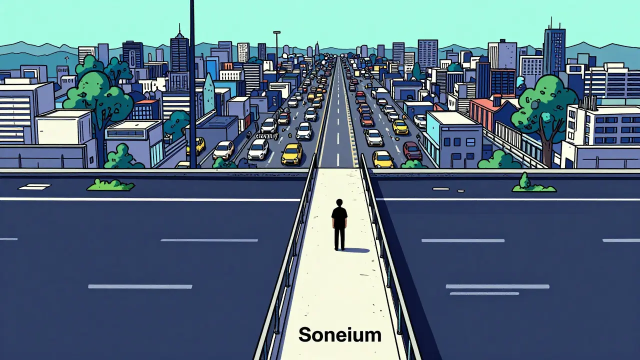 Illustration of a lonely bridge representing low liquidity vs busy markets