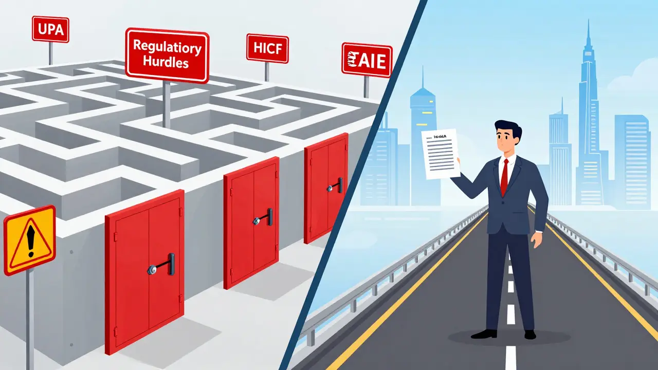 Illustration of navigating legal steps to move crypto trading from India to Dubai.
