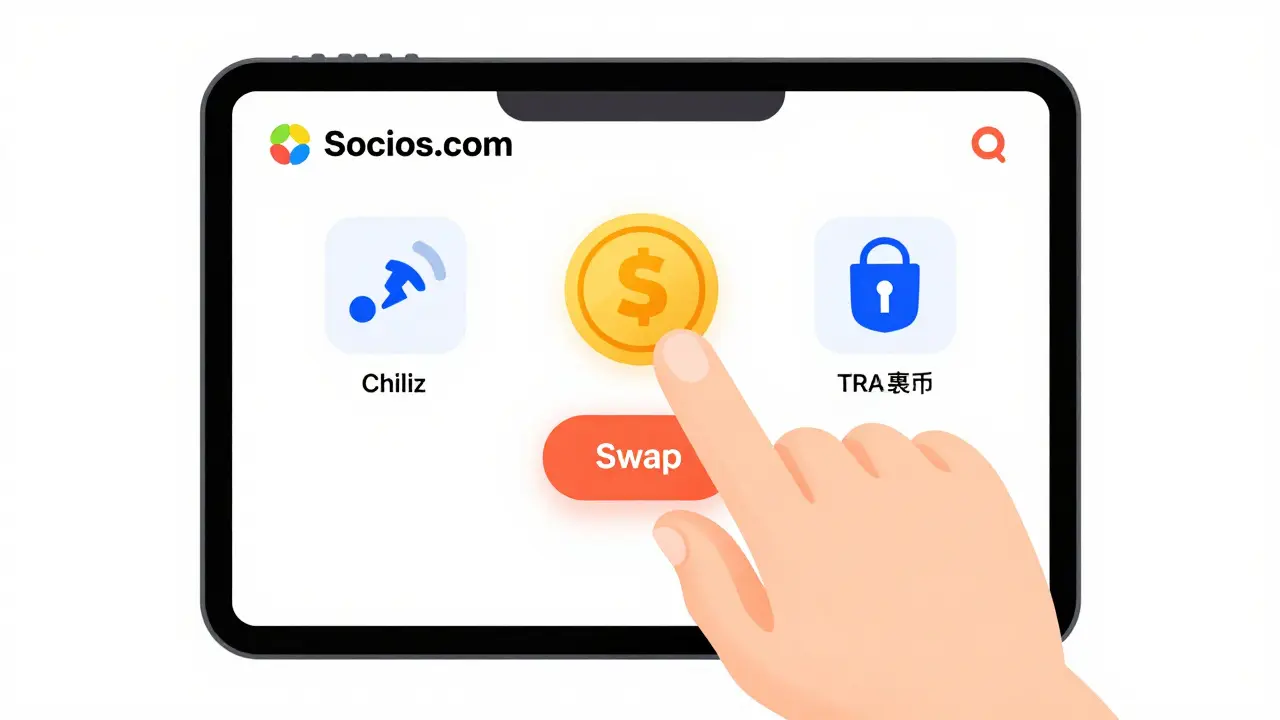 Illustration of swapping crypto tokens on a mobile app screen