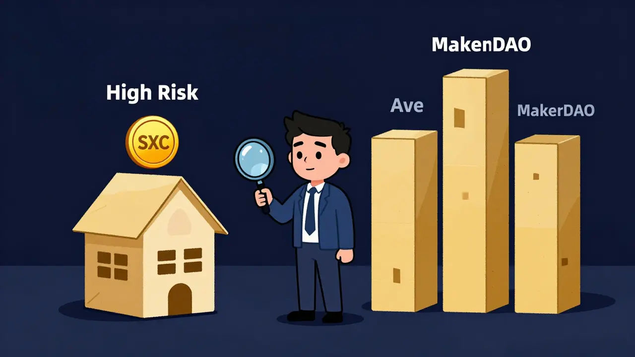 Investor comparing risky startup vs stable DeFi giants