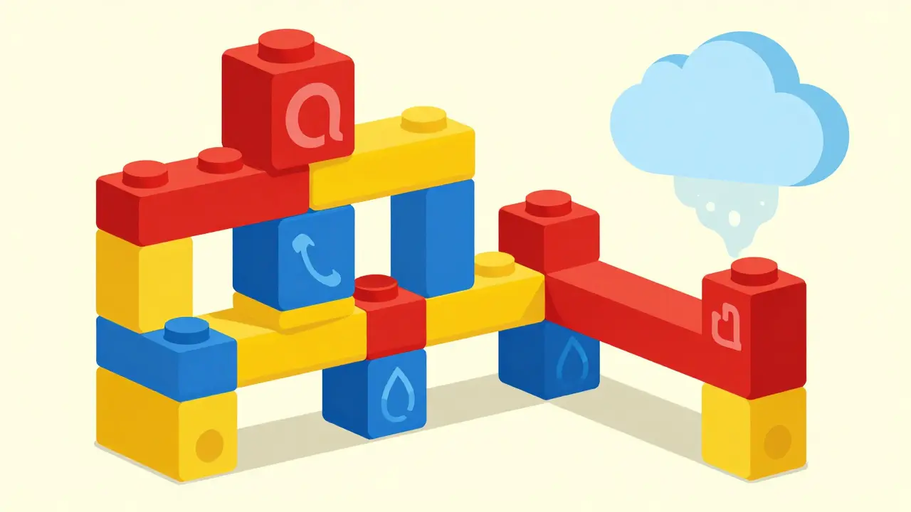 Modular blocks connecting to show smart contract composability