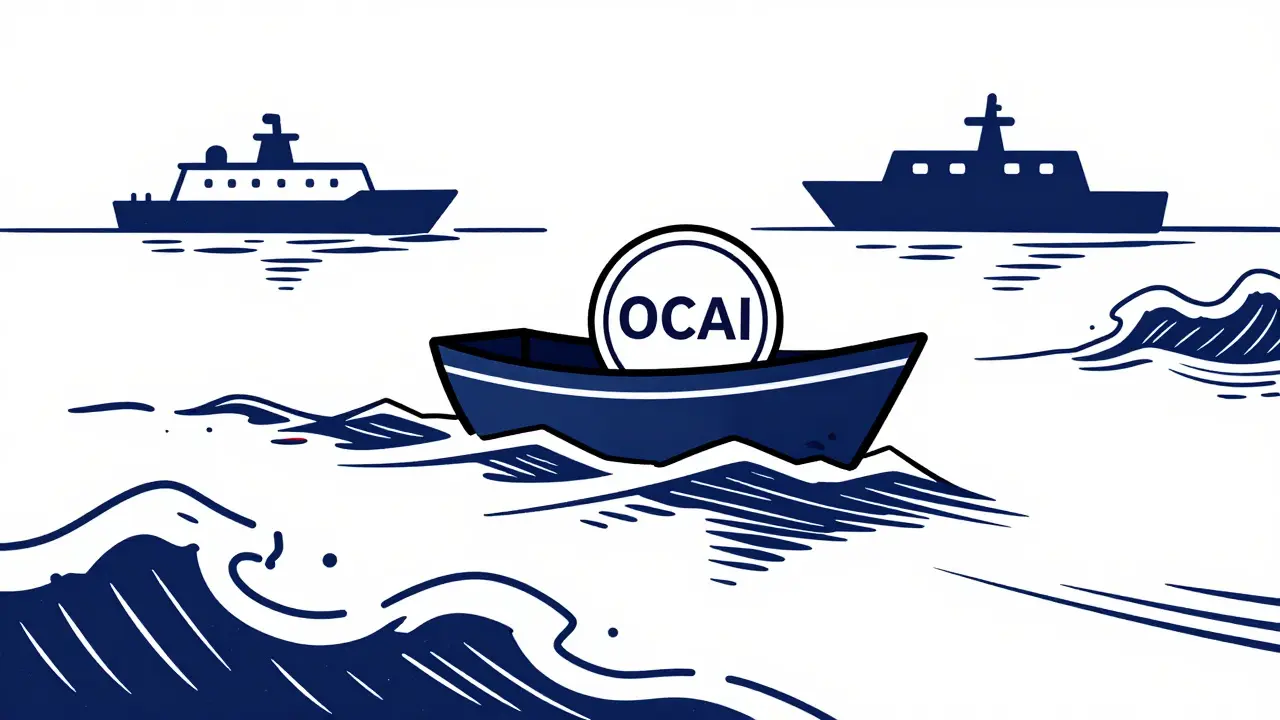 Small boat on rough waves symbolizing crypto risk