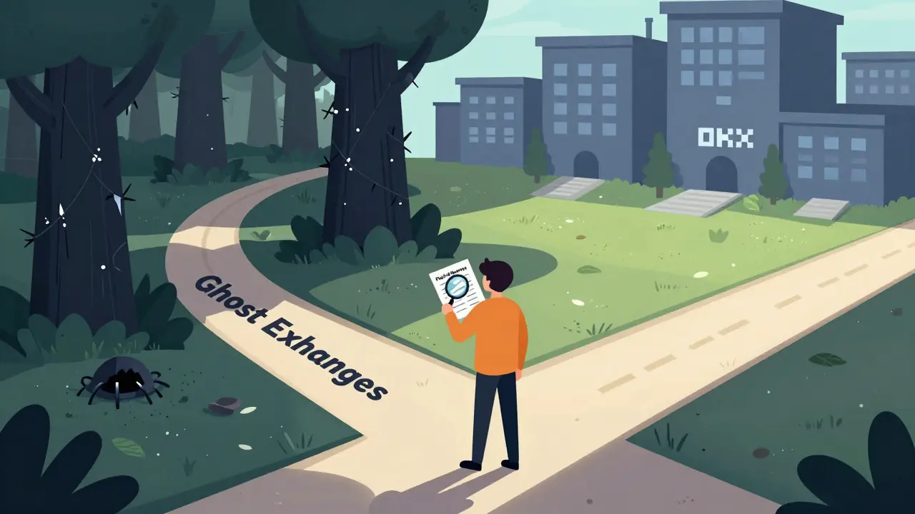 User choosing a safe crypto exchange path over a dangerous one.
