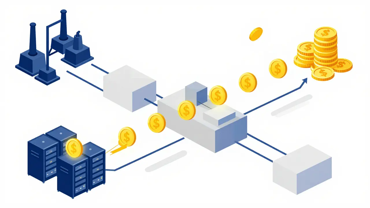 Abstract flow diagram showing crypto funds moving through offshore zones