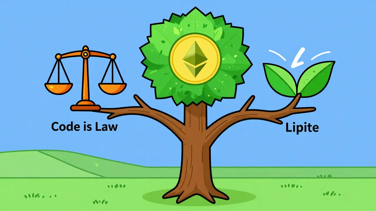 Blockchain tree splitting into forks representing crypto ideological divides