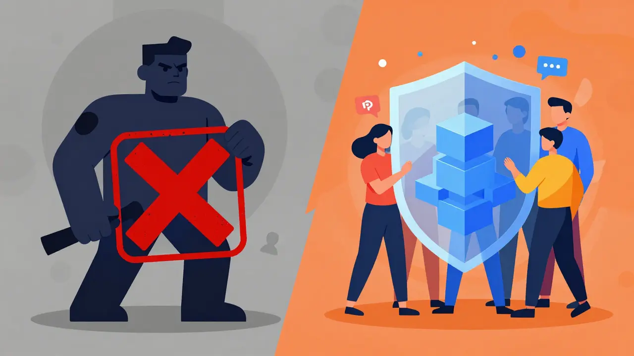 Cartoon showing citizens protecting crypto assets from government ban