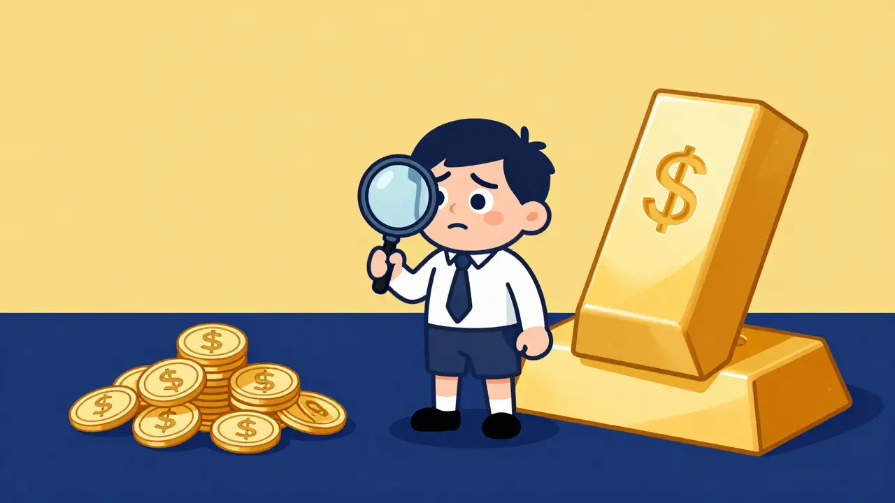 Confused cartoon investor comparing conflicting crypto prices