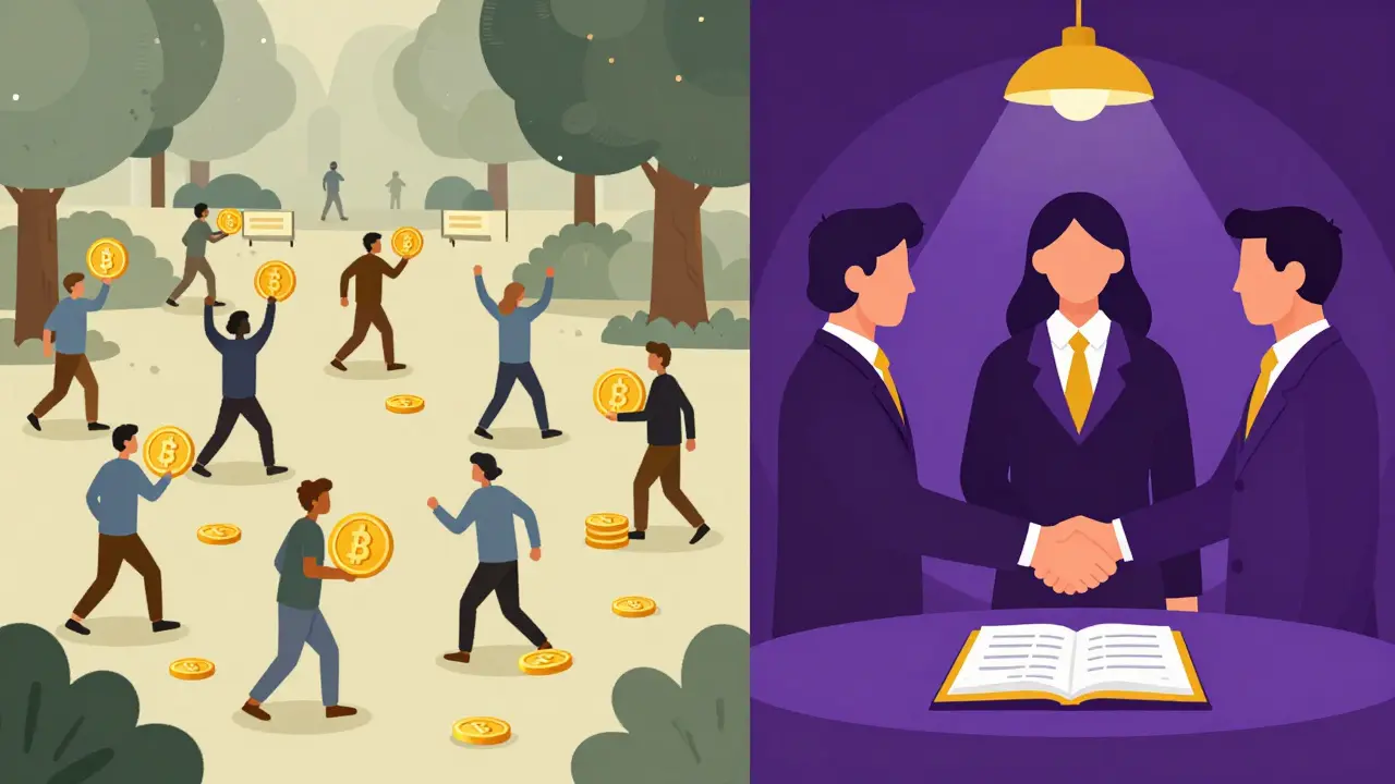 Contrast between chaotic public crypto and secure private club