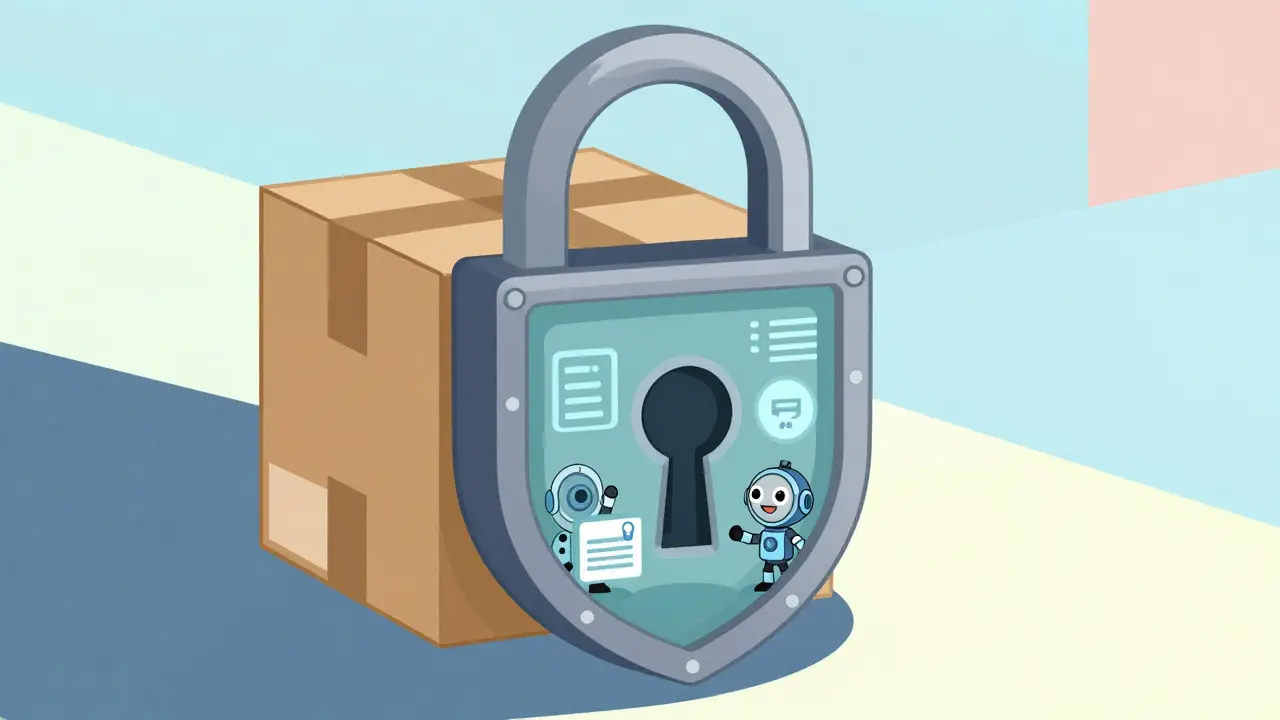 Digital shield protecting package with IoT sensor icons