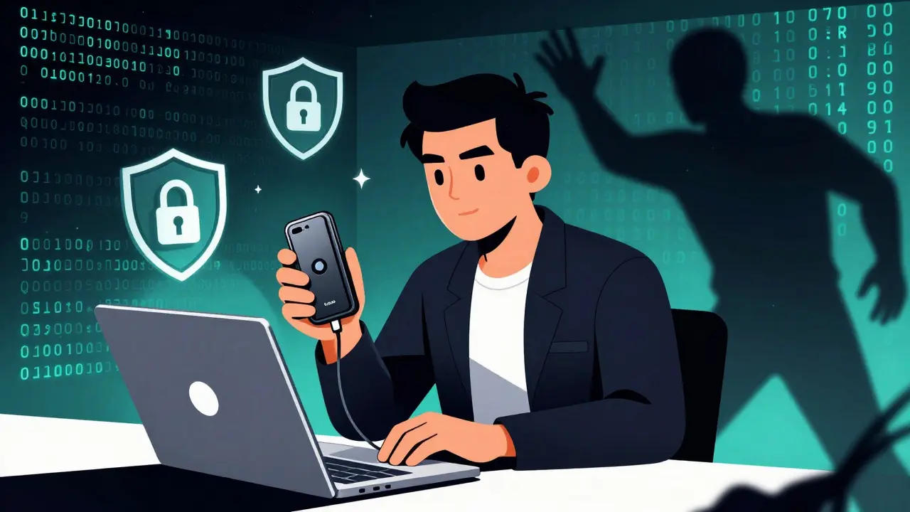 Founder securing funds with hardware wallet against censorship