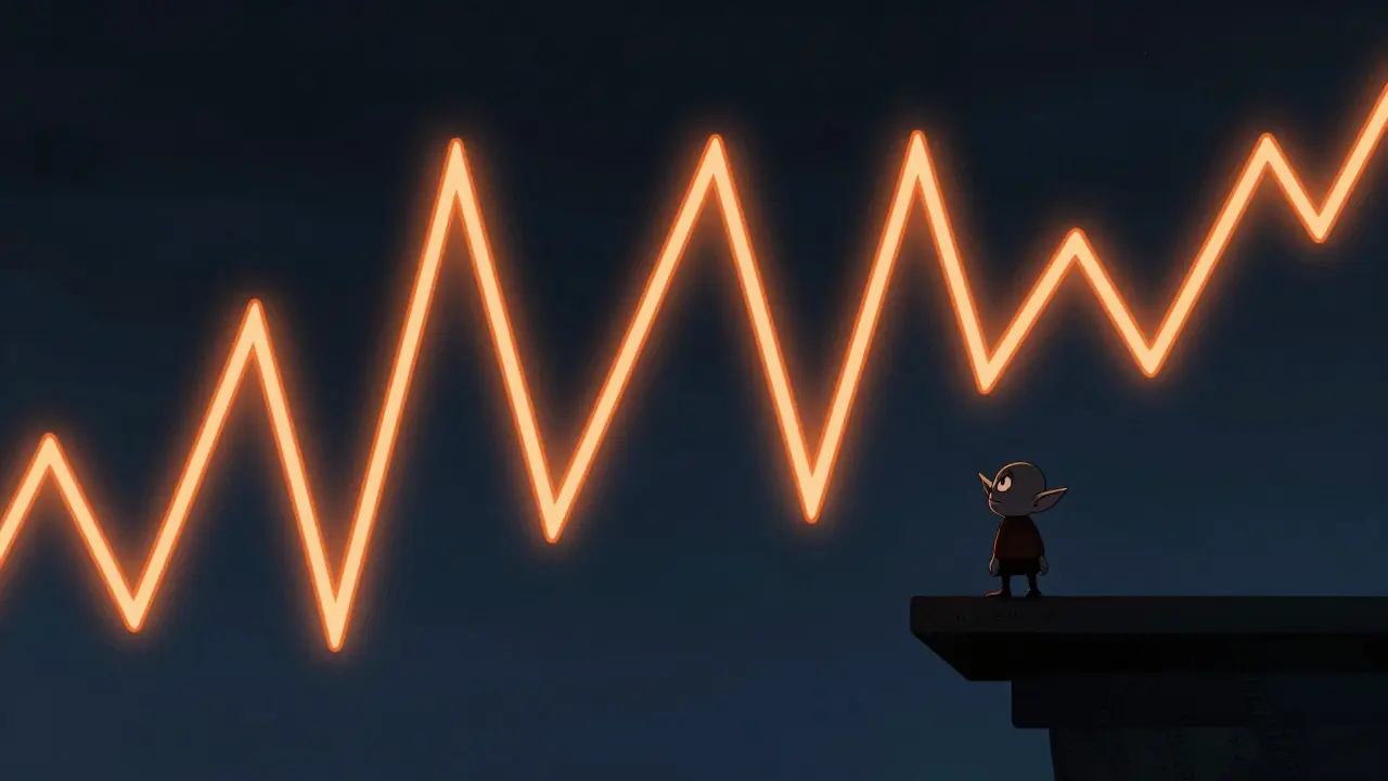 Goblin standing near a volatile price graph