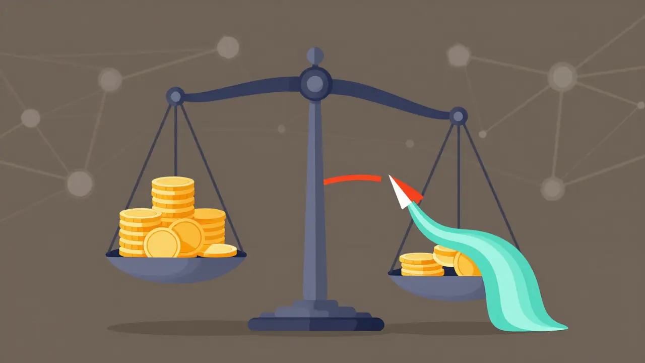 Graphic illustration of a scale balancing market cap against transaction volume