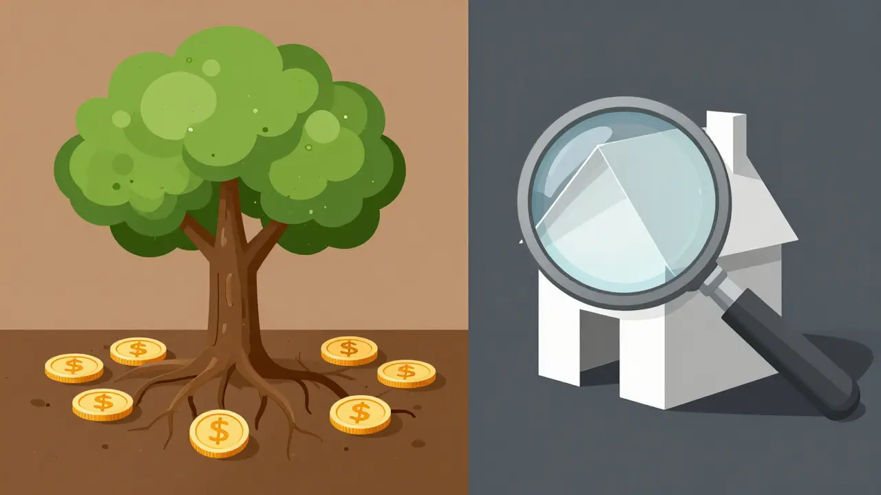 Illustration contrasting sustainable revenue tree with fragile yield cards.