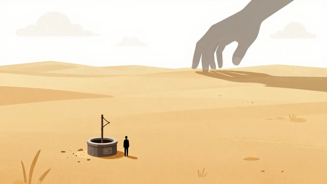 Lonely investor at dry crypto well