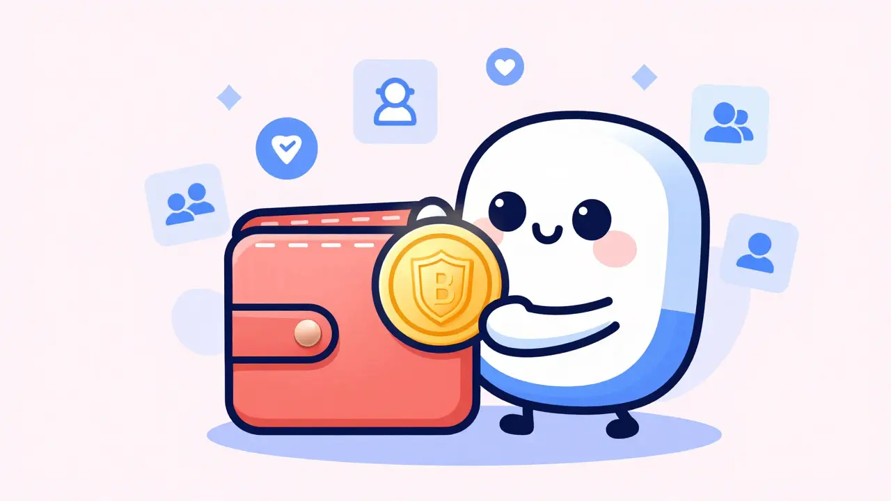 Secure wallet character holding BTH token in UPA illustration