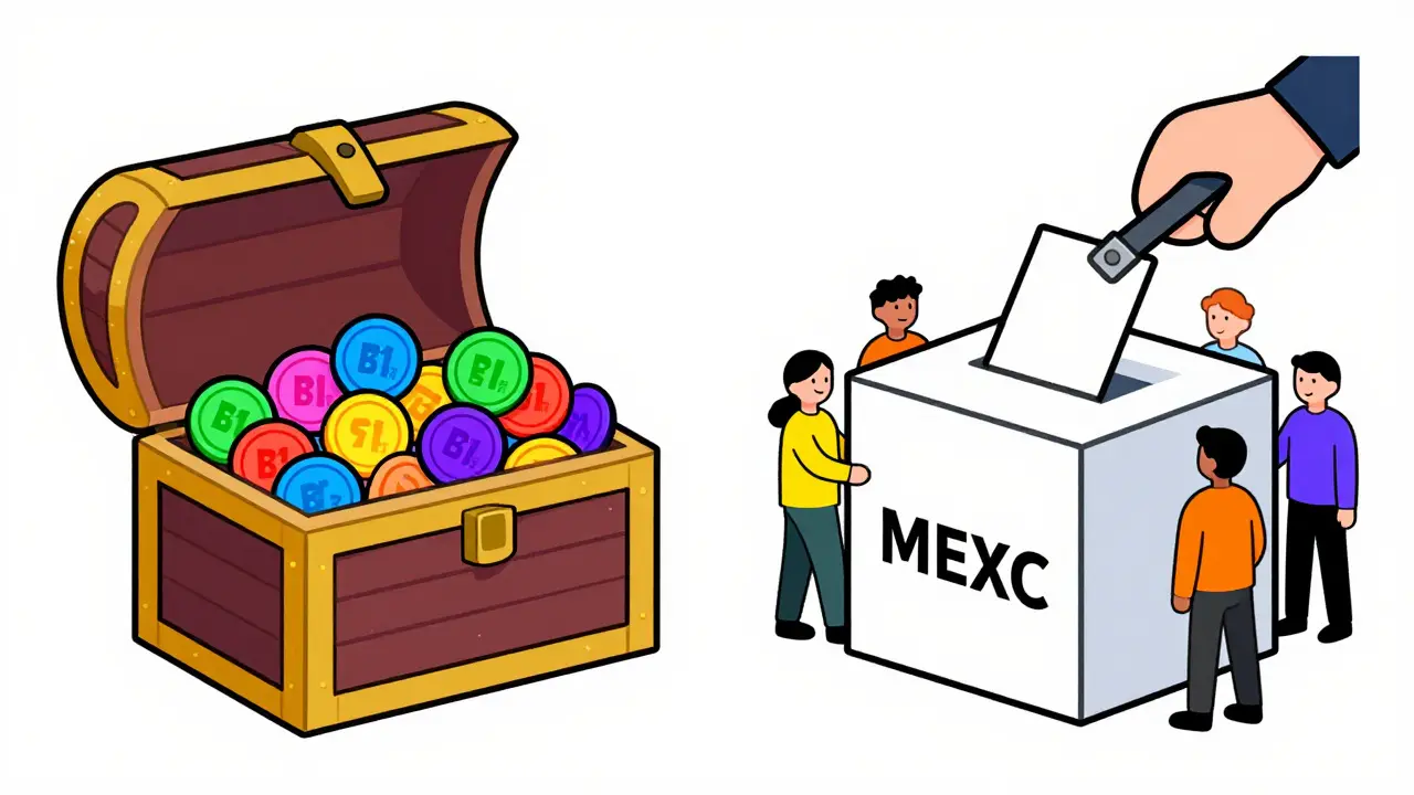 Treasure chest and ballot box illustrating crypto airdrop methods