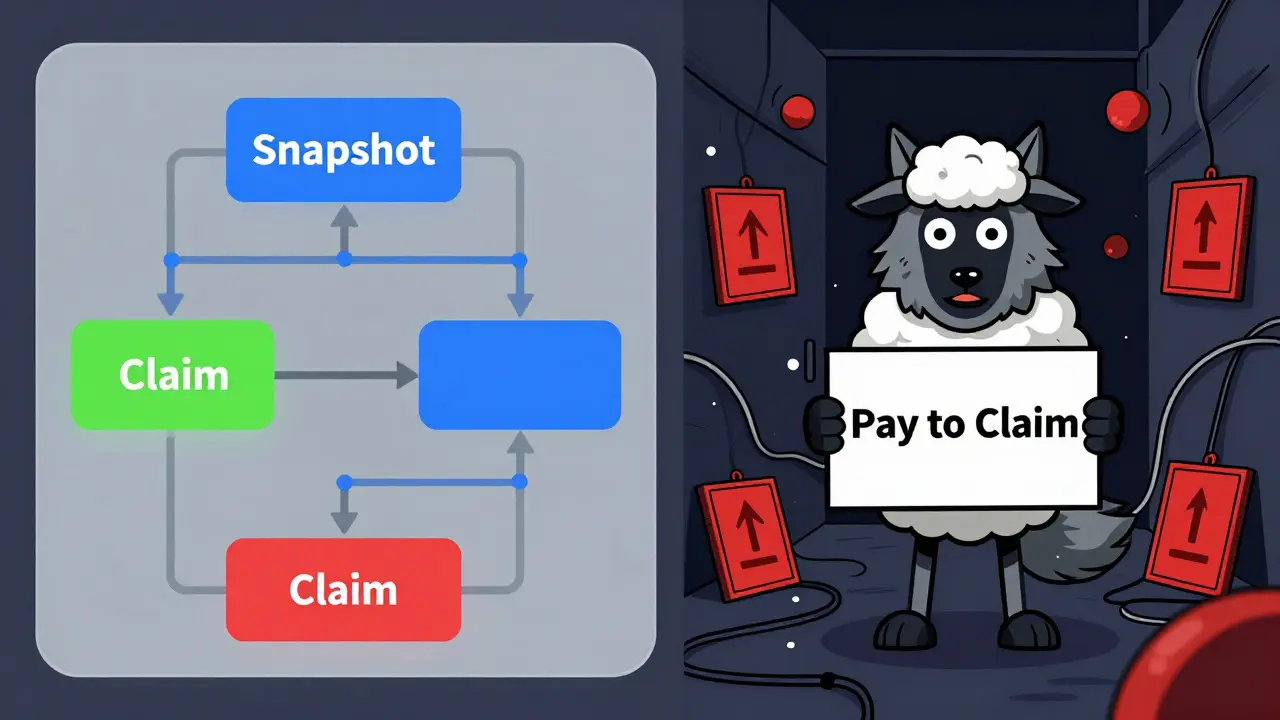 Cartoon showing safe vs risky crypto airdrop methods
