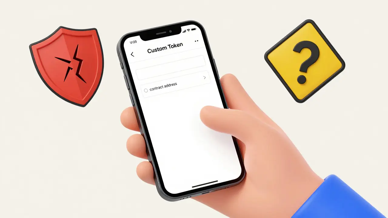 Character checking a custom token address on a smartphone