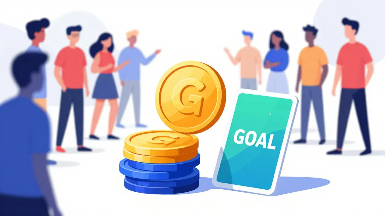 Floating crypto tokens and NFTs in a futuristic digital fan ecosystem