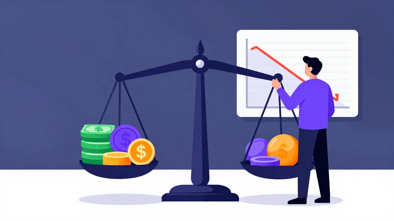Illustration of a scale balancing stablecoins and volatile crypto assets