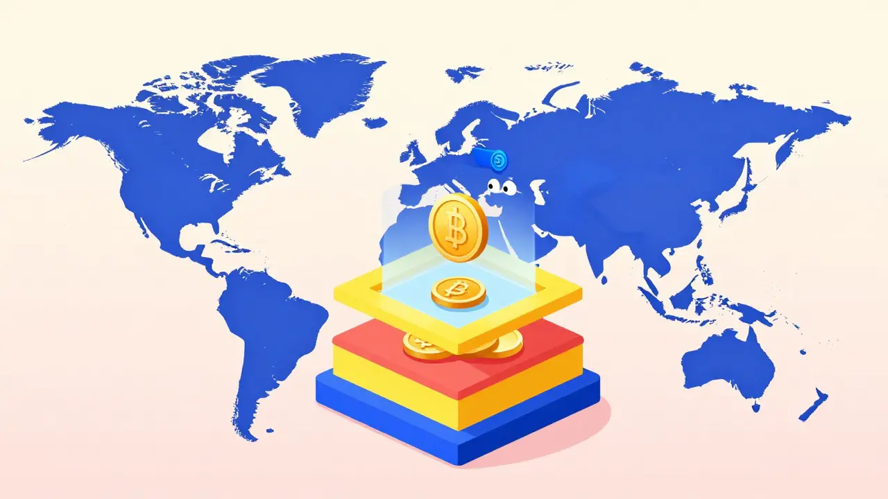 Illustration of stablecoin payment process connecting countries