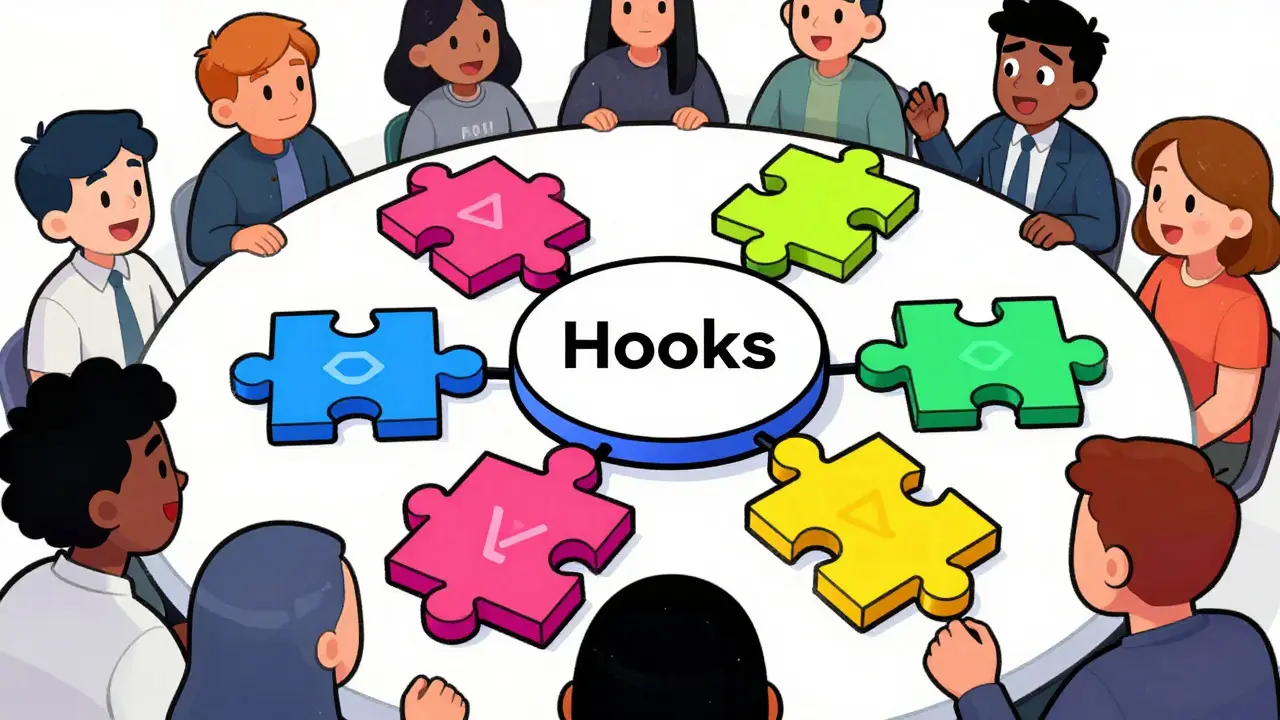 Modular hook pieces connecting to central hub