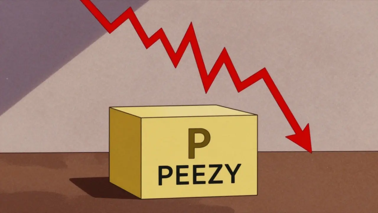 Cartoon block representing fixed token supply with crashing graph